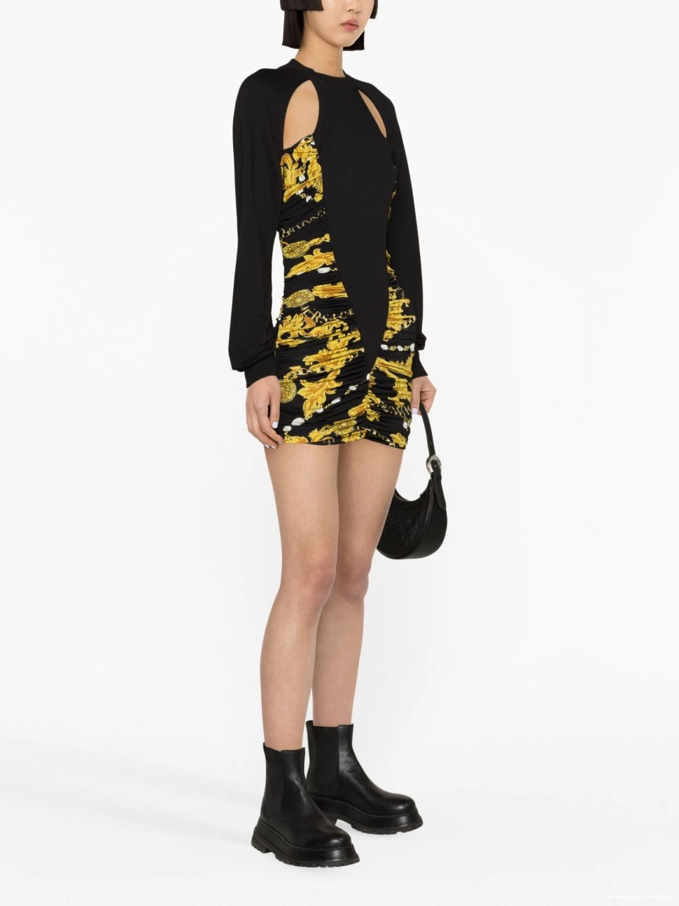 Affordable Jeans ruched Versace minidress logo-print cut-out Couture Women 0822
